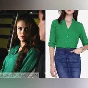 Express Women's Vibrant Green Button Down Shirt